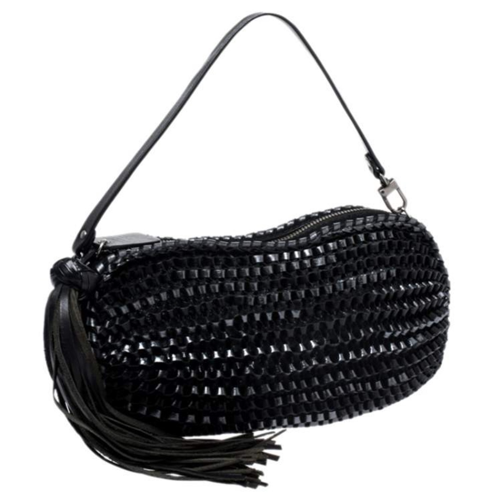 Diane Von Furstenberg Metallic Black Chainlink Leather Stephanie Shoulder Bag